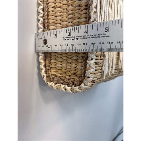 En Shalla Boho Western Coastal Wicker Kid Leather Fringe Woven Basket Tote - Picture 16 of 16